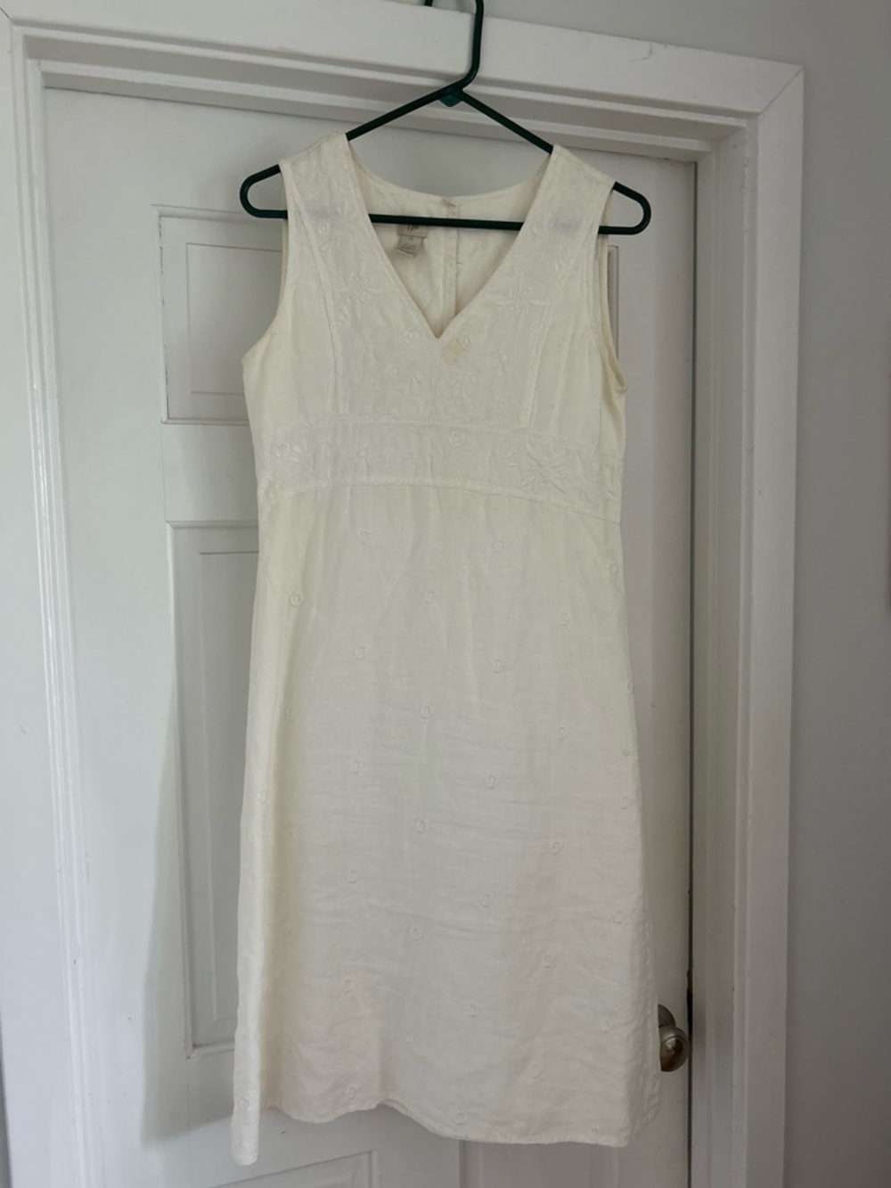 J. Jill White Linen V-Neck Embroidered Dress